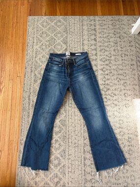 Frame Denim Dark Blue Raw-Hem Wide-Leg Jeans